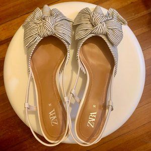 Zara Striped Kitten Heel Shoes with Bow Size 36